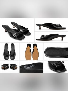 Sold ❌❌❌Steve Madden Meme Black Patent Bow Kitten Heel Slide Sandals Women’s